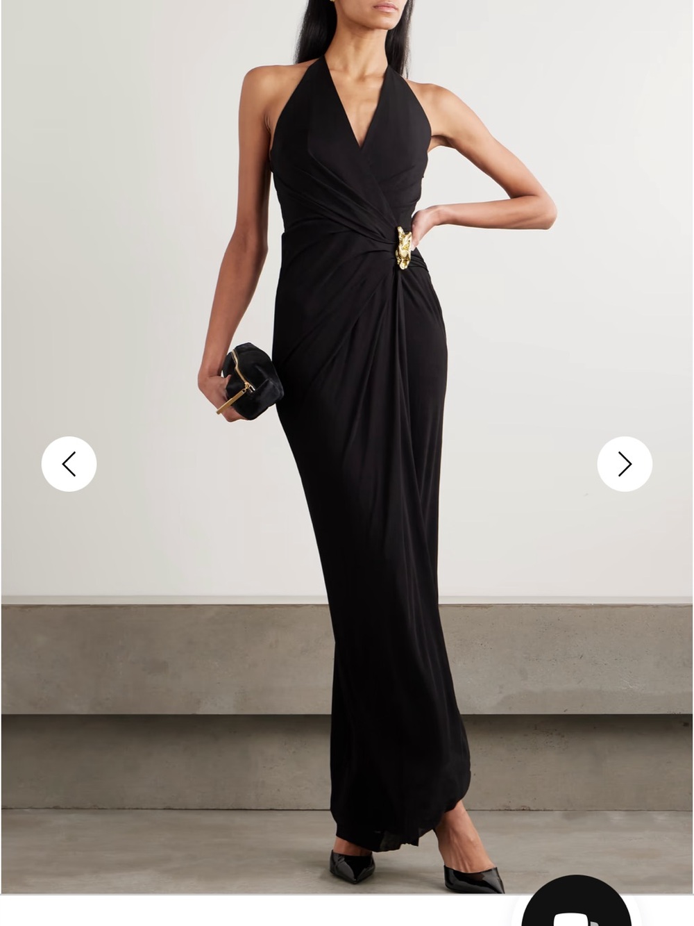 Rebecca Vallance Zaley Black Halter Maxi Dress with Gold Accent